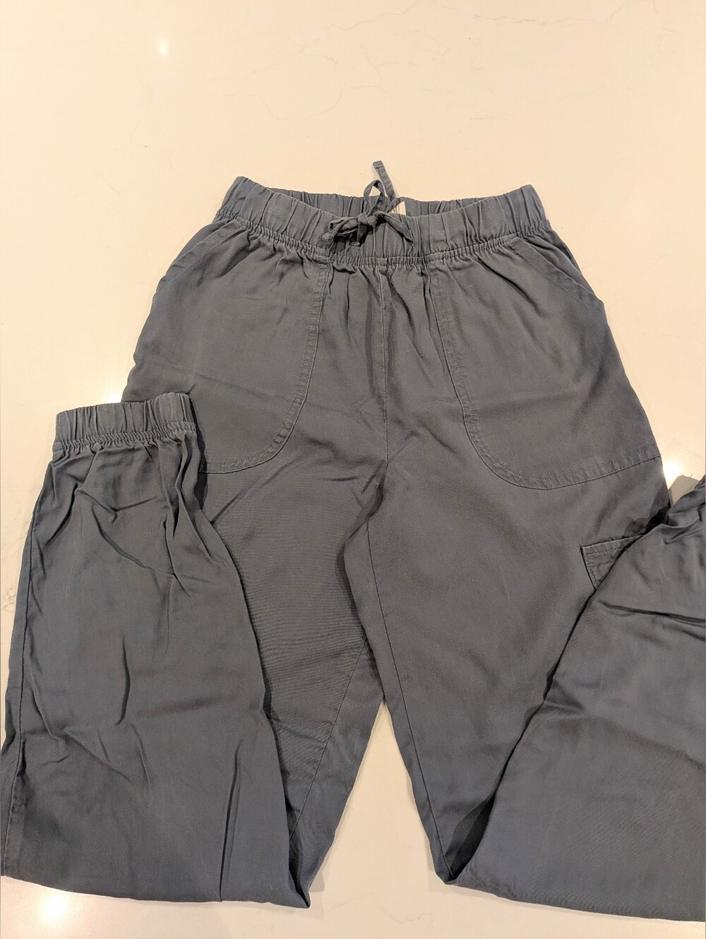 Dusty Blue Drawstring Cargo Jogger Pants (size small) Boho Indie slouchy casual